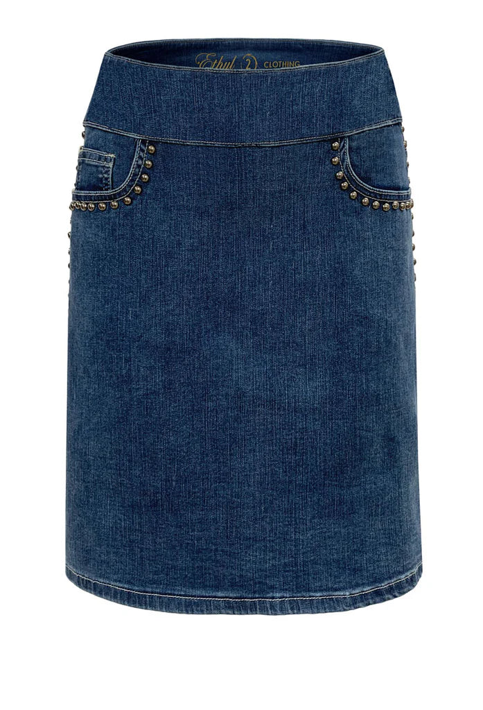 Beaded Knee Length Denim Skirt