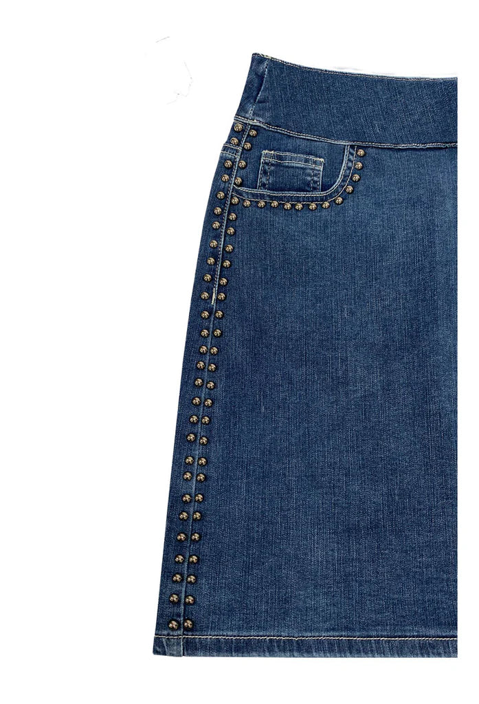 Beaded Knee Length Denim Skirt