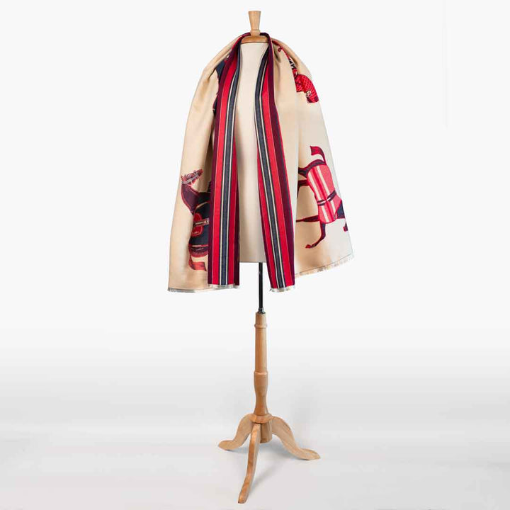 Equus -  Crimson Equestrian Motif Luxe Shawl