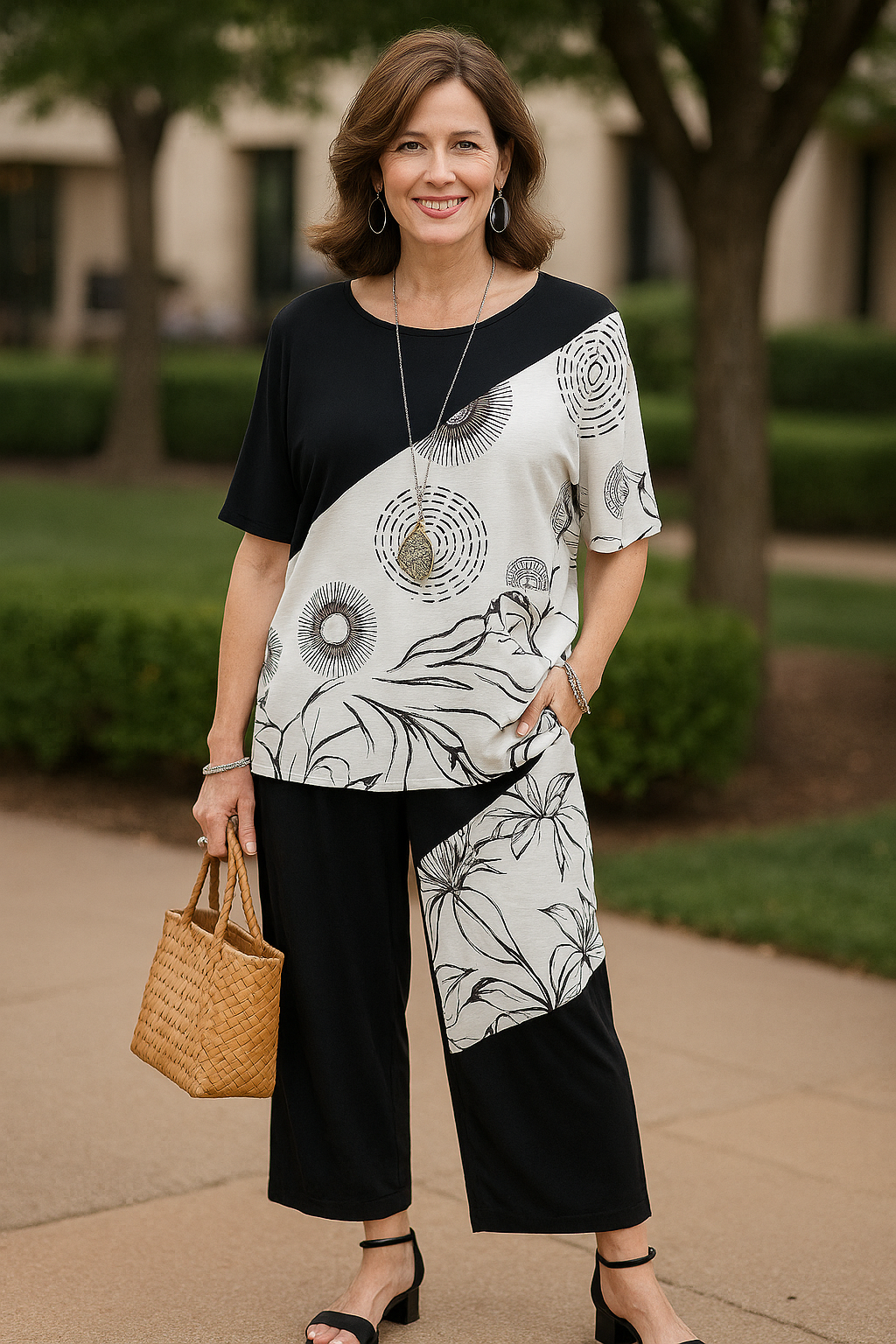 Black And White Woven Top