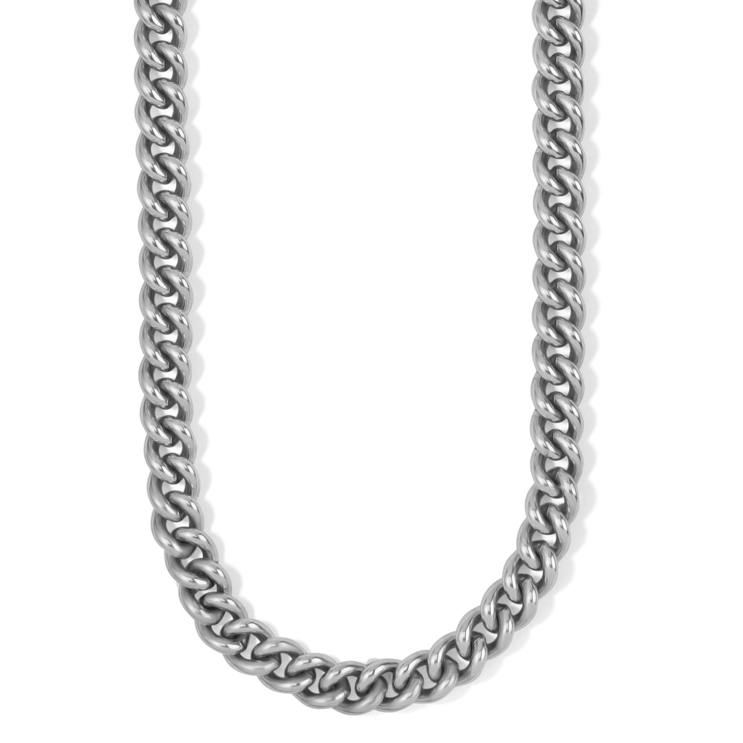 Silver chain necklace on a white background
