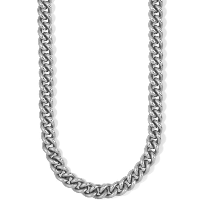 Silver chain necklace on a white background