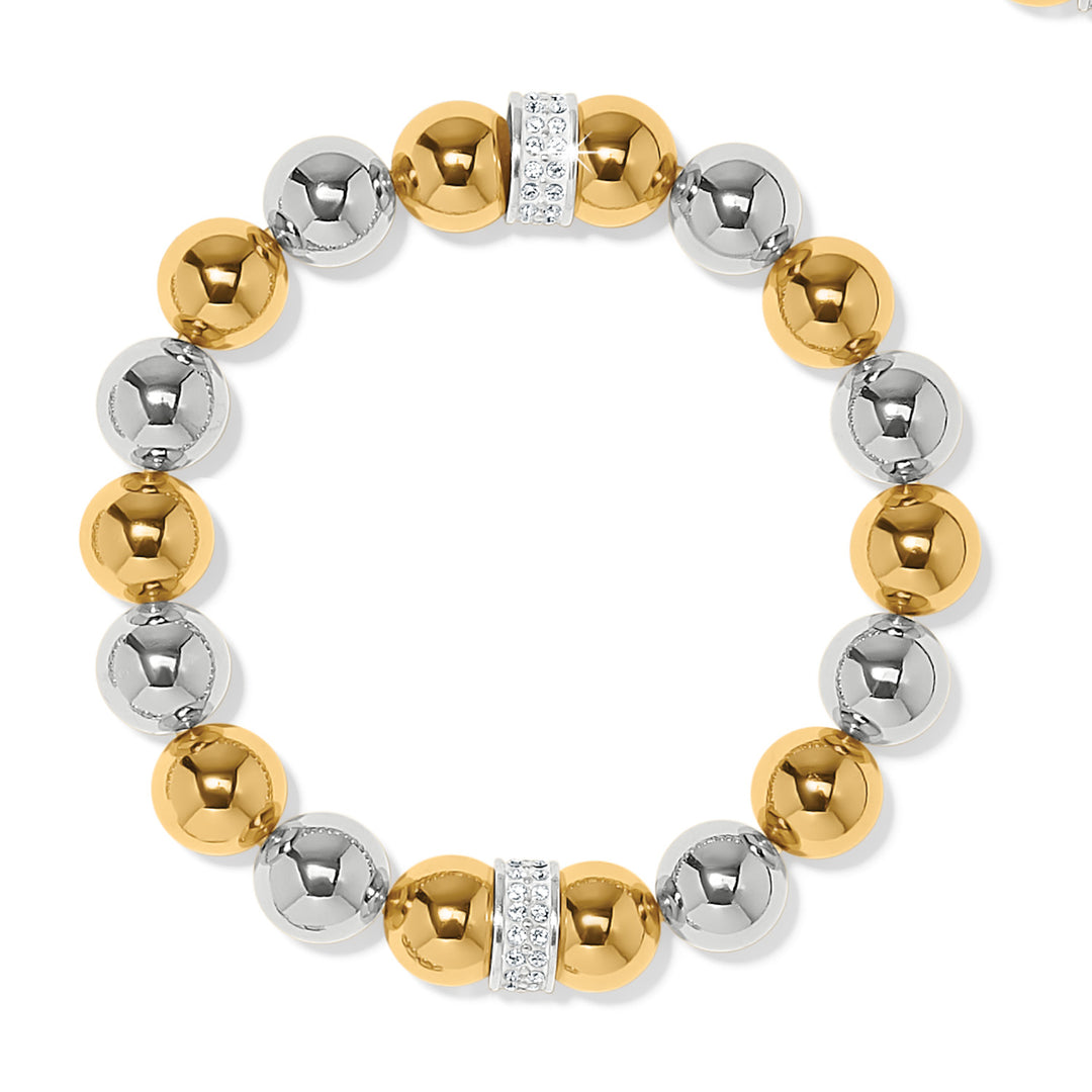 Bracelet with gold and silver beads on a white background