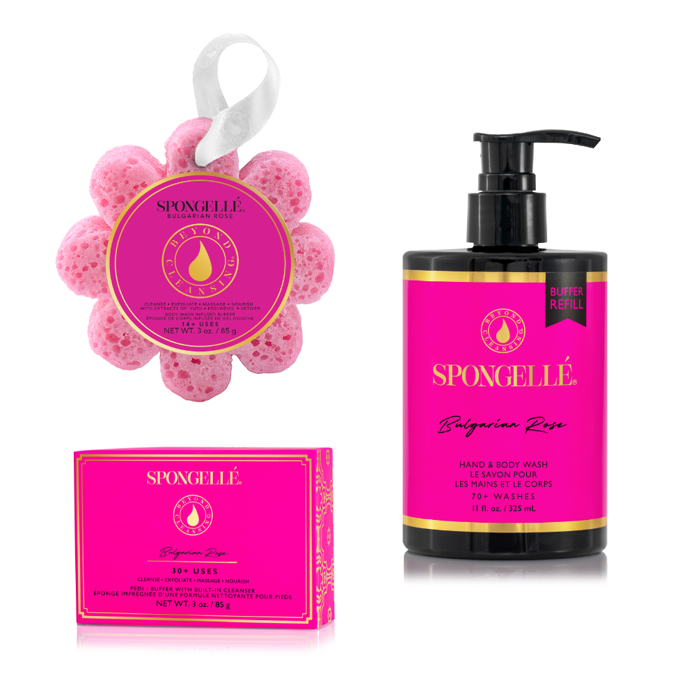 Bulgarian Rose Wild Flower, Pedi Buffer, and Body Wash Refill Set from KADOU Boutique