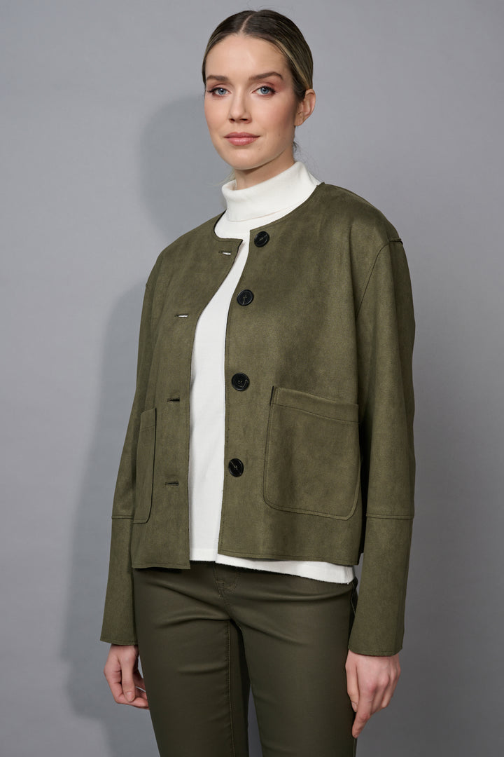 Picadilly Button Front Faux Suede Jacket