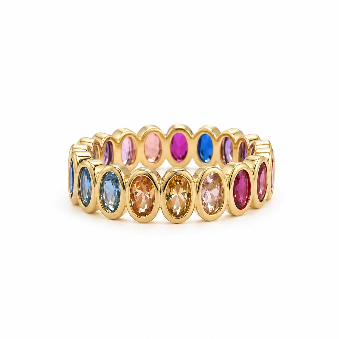 Rainbow Oval Bezel Eternity Ring from KADOU Boutique