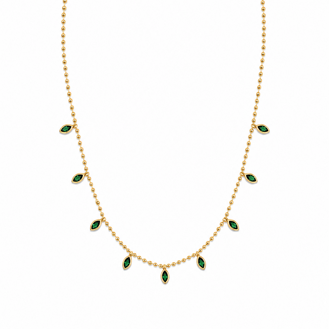 Beaded Emerald Marquise Necklace
