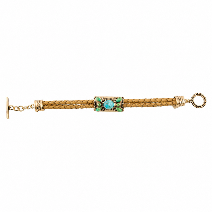 Legacy Lime Green and Blue Turquoise Braided Leather Bracelet from KADOU Boutique