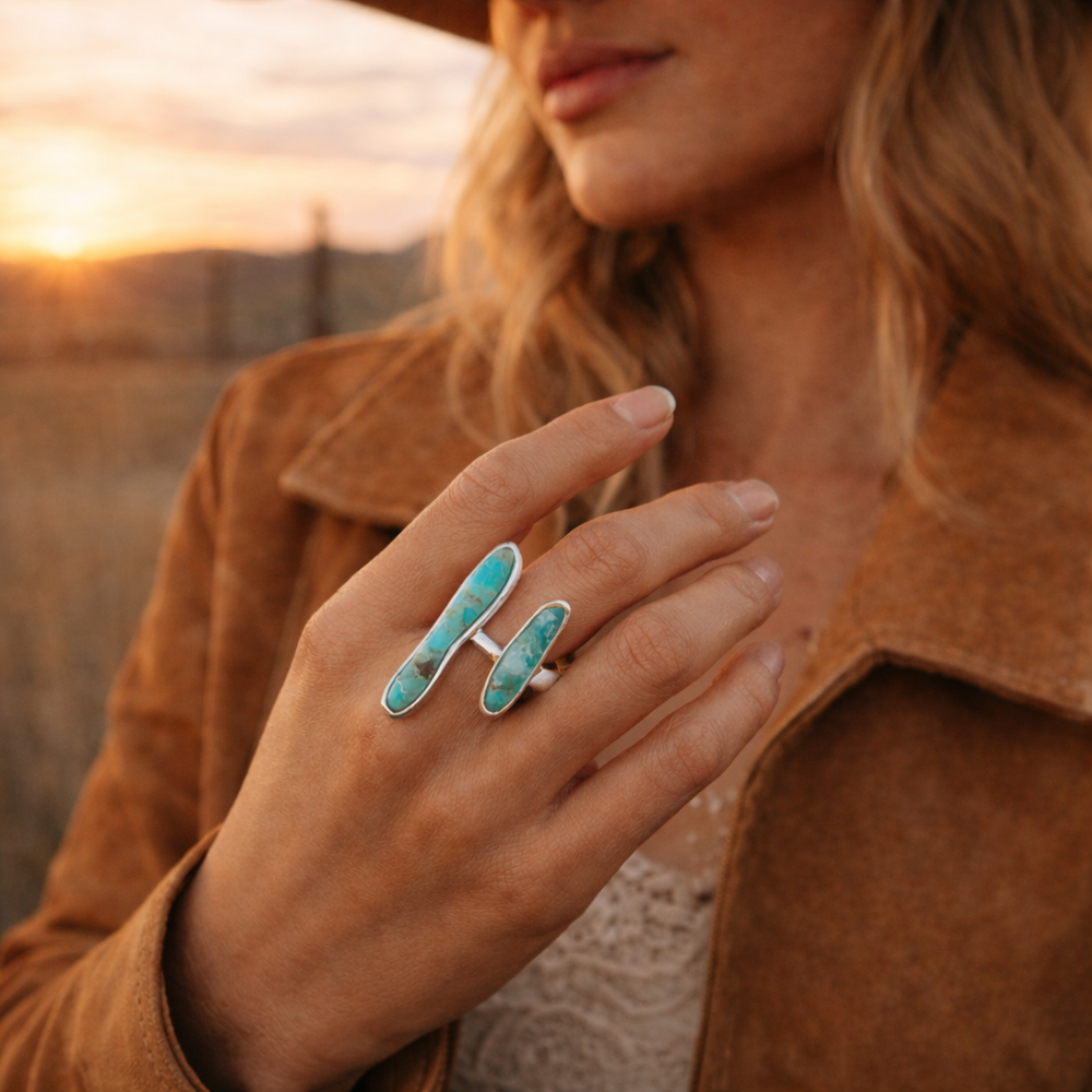 Size Adjustable Blue Turquoise and Sterling Silver Ring from KADOU Boutique