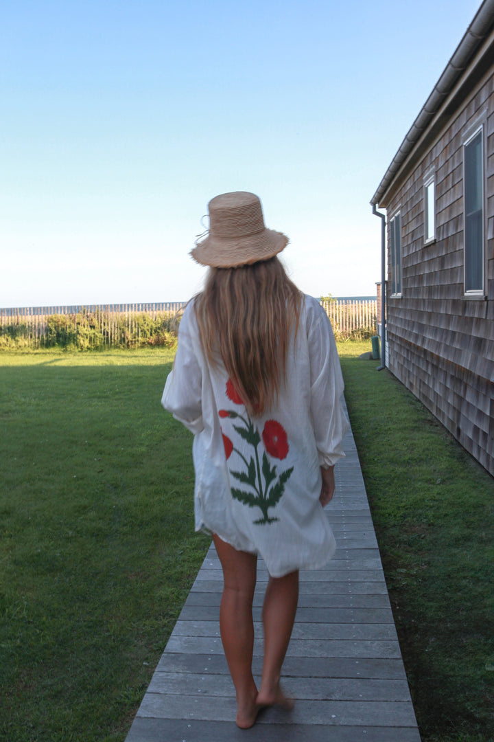 Clove Shirt Dress - Ecru/Red