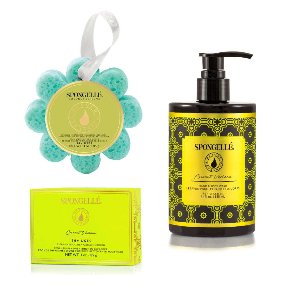 Coconut Verbena Wild Flower, Pedi Buffer, and Body Wash Refill Set from KADOU Boutique
