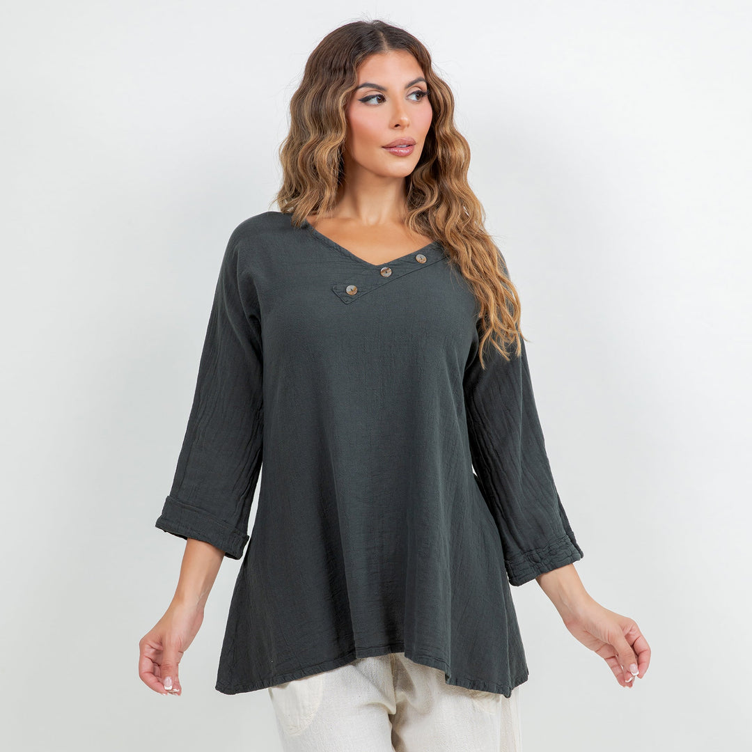 Lu V-Neck Top 100% Cotton Gauze