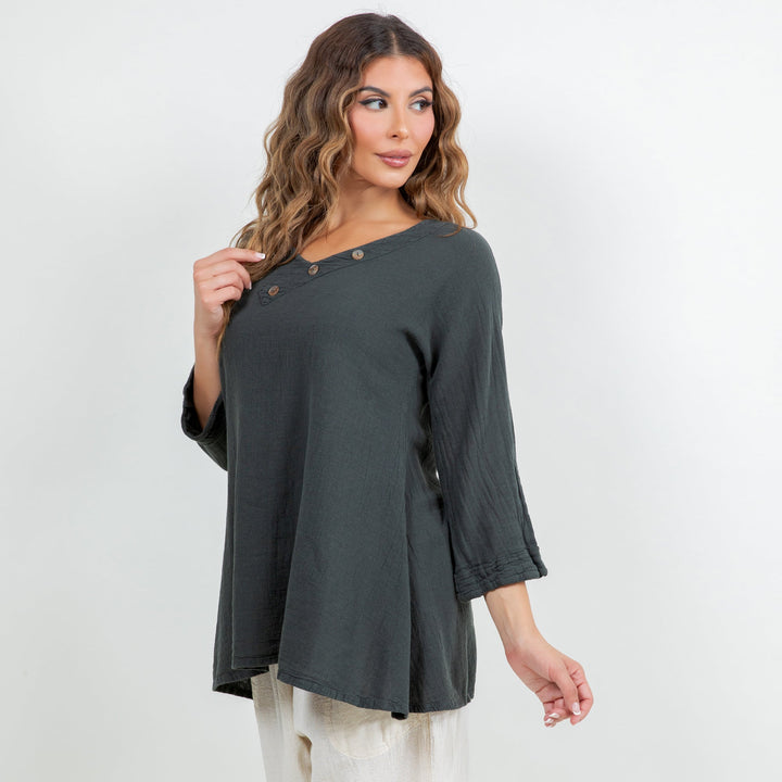 Lu V-Neck Top 100% Cotton Gauze from KADOU Boutique