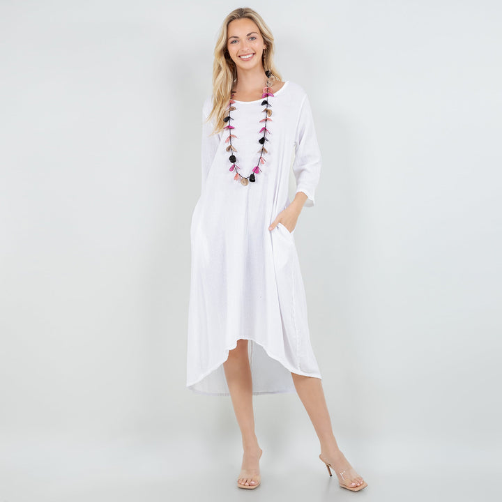 Ellen Our Hi-Low Cotton Gauze Dress with Sleeves and Pockets from KADOU Boutique
