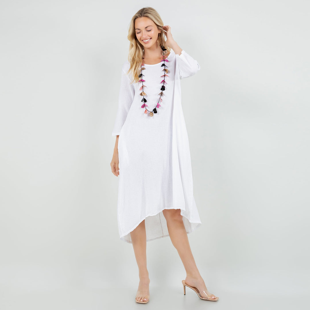 Ellen Our Hi-Low Cotton Gauze Dress with Sleeves and Pockets from KADOU Boutique