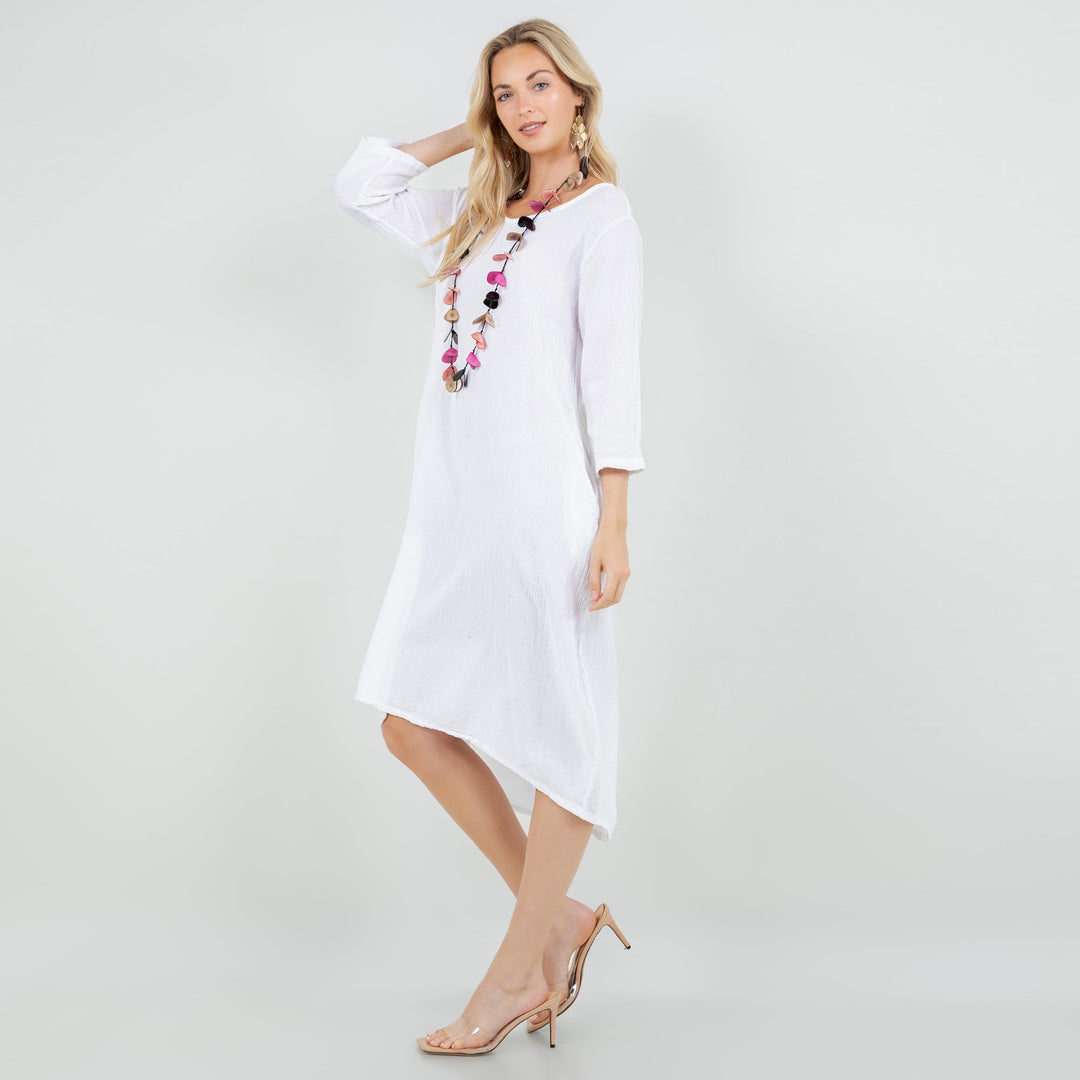 Ellen Our Hi-Low Cotton Gauze Dress with Sleeves and Pockets from KADOU Boutique