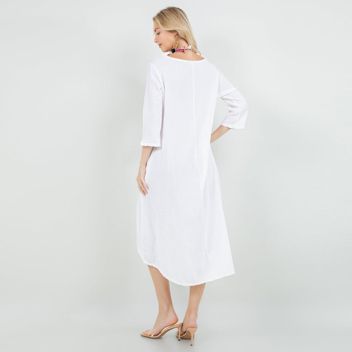 Ellen Our Hi-Low Cotton Gauze Dress with Sleeves and Pockets from KADOU Boutique