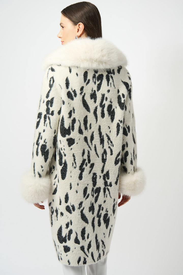 Feather Yarn Animal Jacquard Coat with Faux Fur Trim - 253904-4291