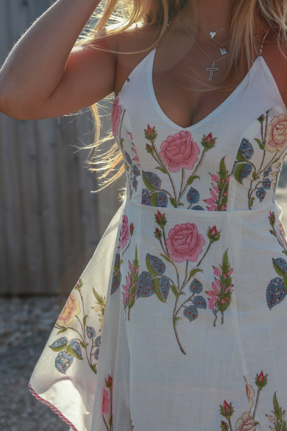 Cross Back Dress in Multi Rosette from KADOU Boutique