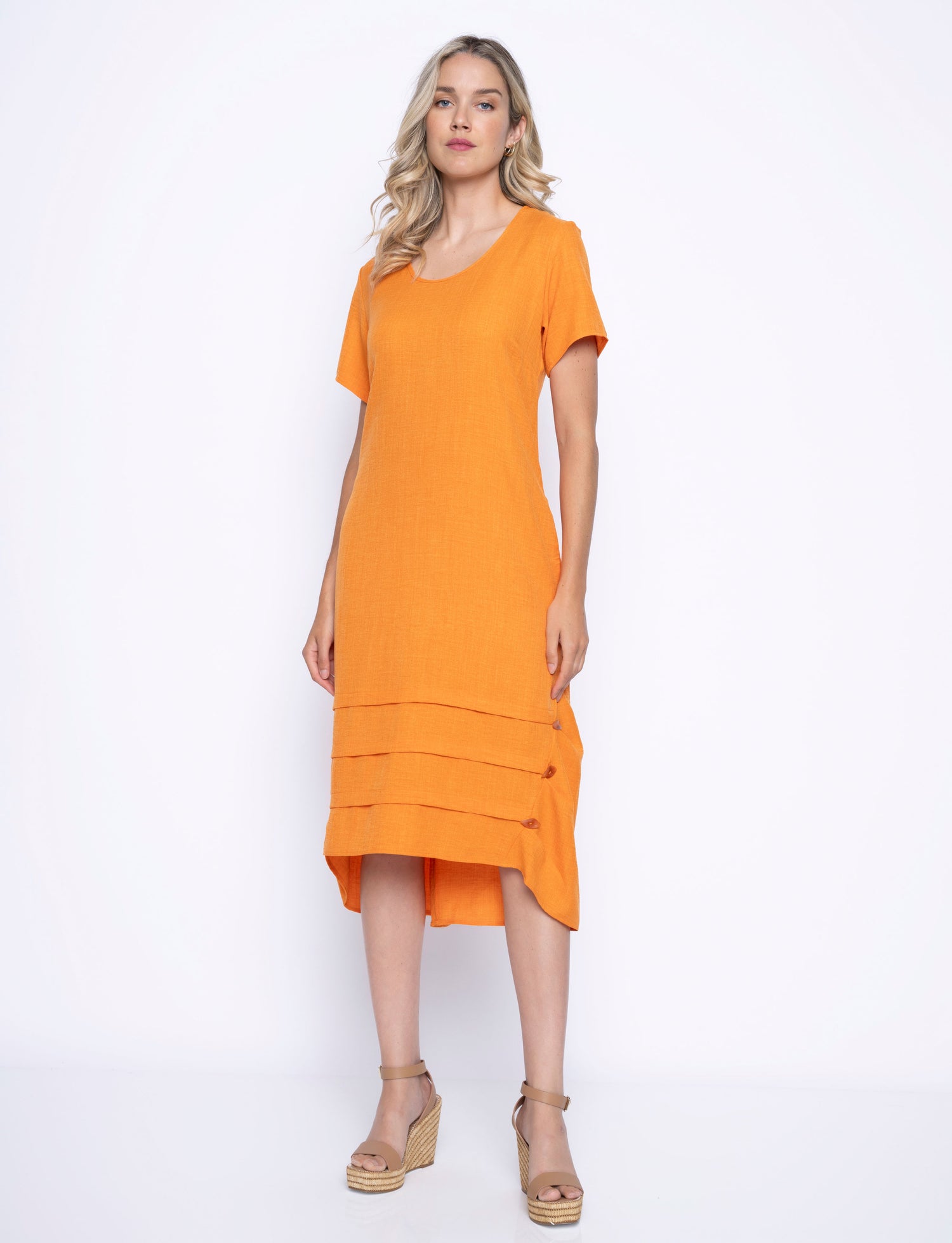 Picadilly Maggy Hi-Lo Midi Dress in orange color