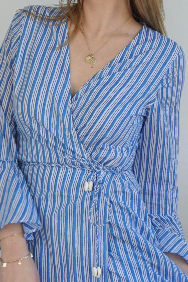 Rhode Wrap Dress in Blue Sea Stripe