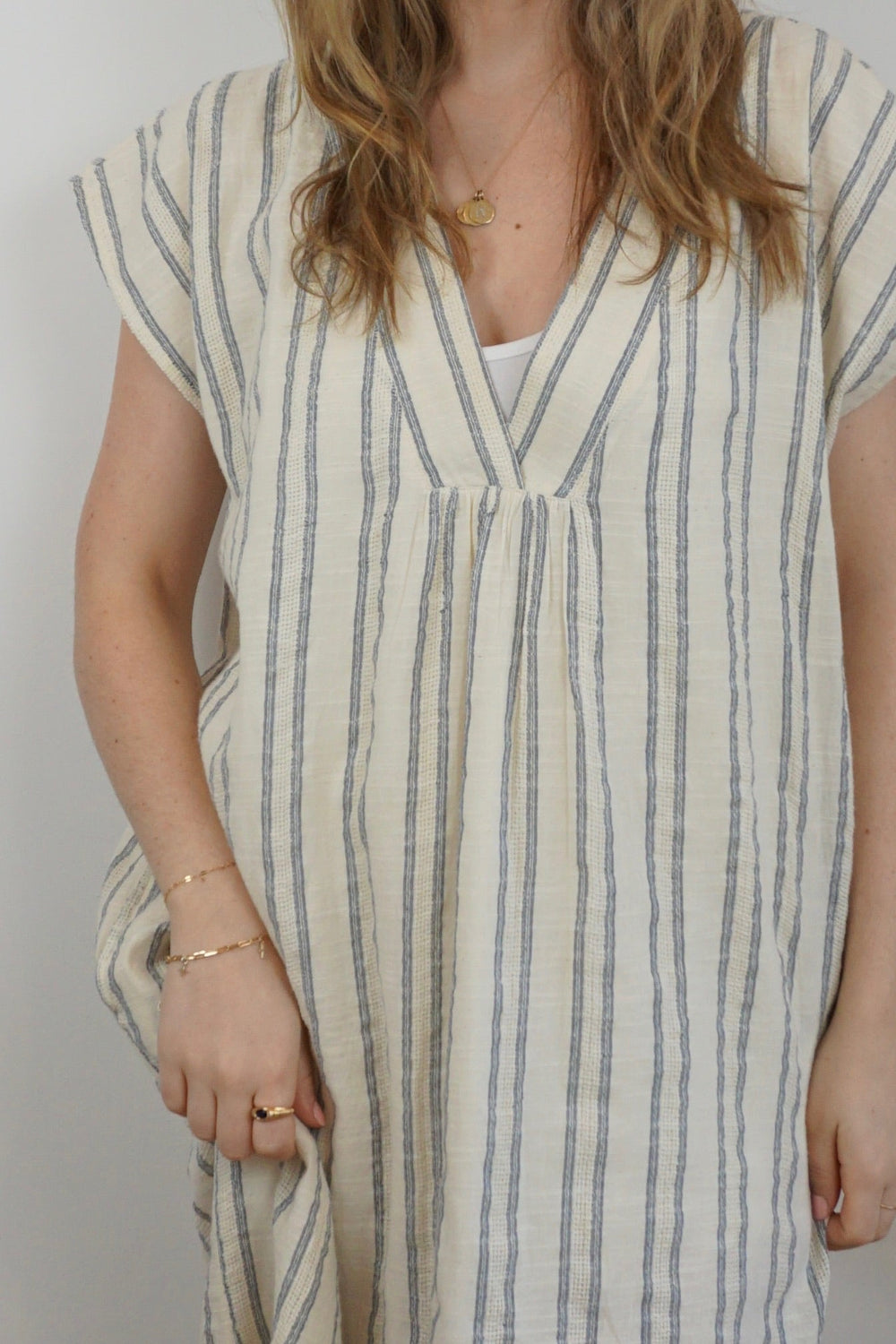 Calla Midi Dress - Grey/cream Stripe from KADOU Boutique