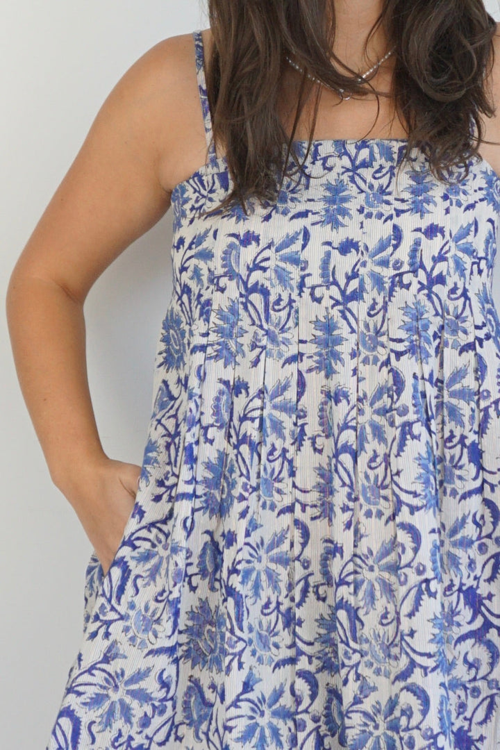 Iris Mini Dress - Indigo Floral/Lurex