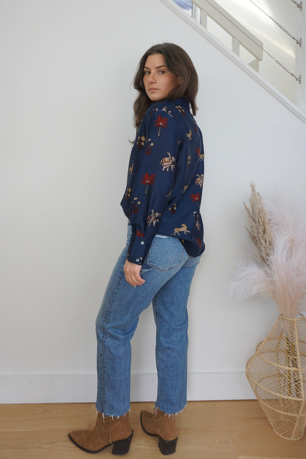 Mable Button Down Shirt - Navy Tiger from KADOU Boutique