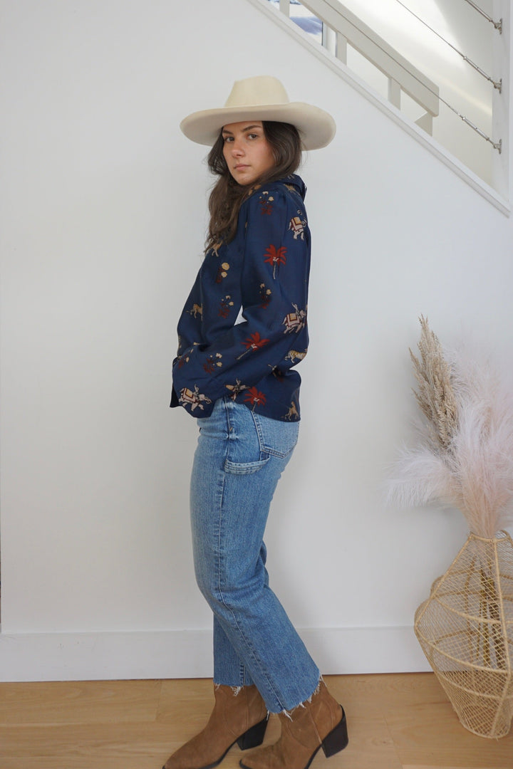 Avery Boxy Shirt - Navy Tiger