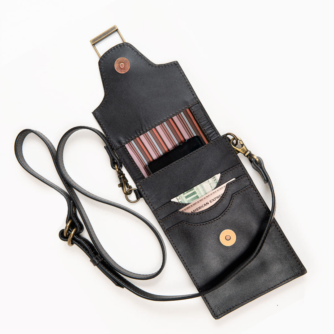 Devon Deluxe Phone Bag - Luxury Leather Handbag in Black