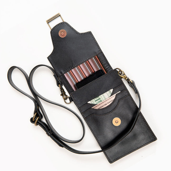 Devon Deluxe Phone Bag - Luxury Leather Handbag in Black