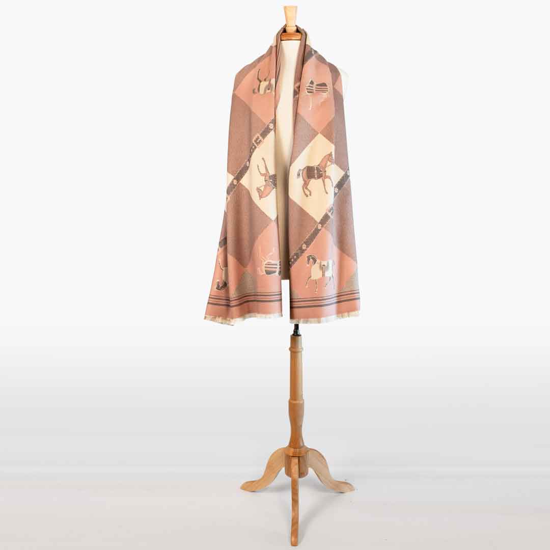 Della -  Blush Pink Equestrian Motif Luxe Shawl