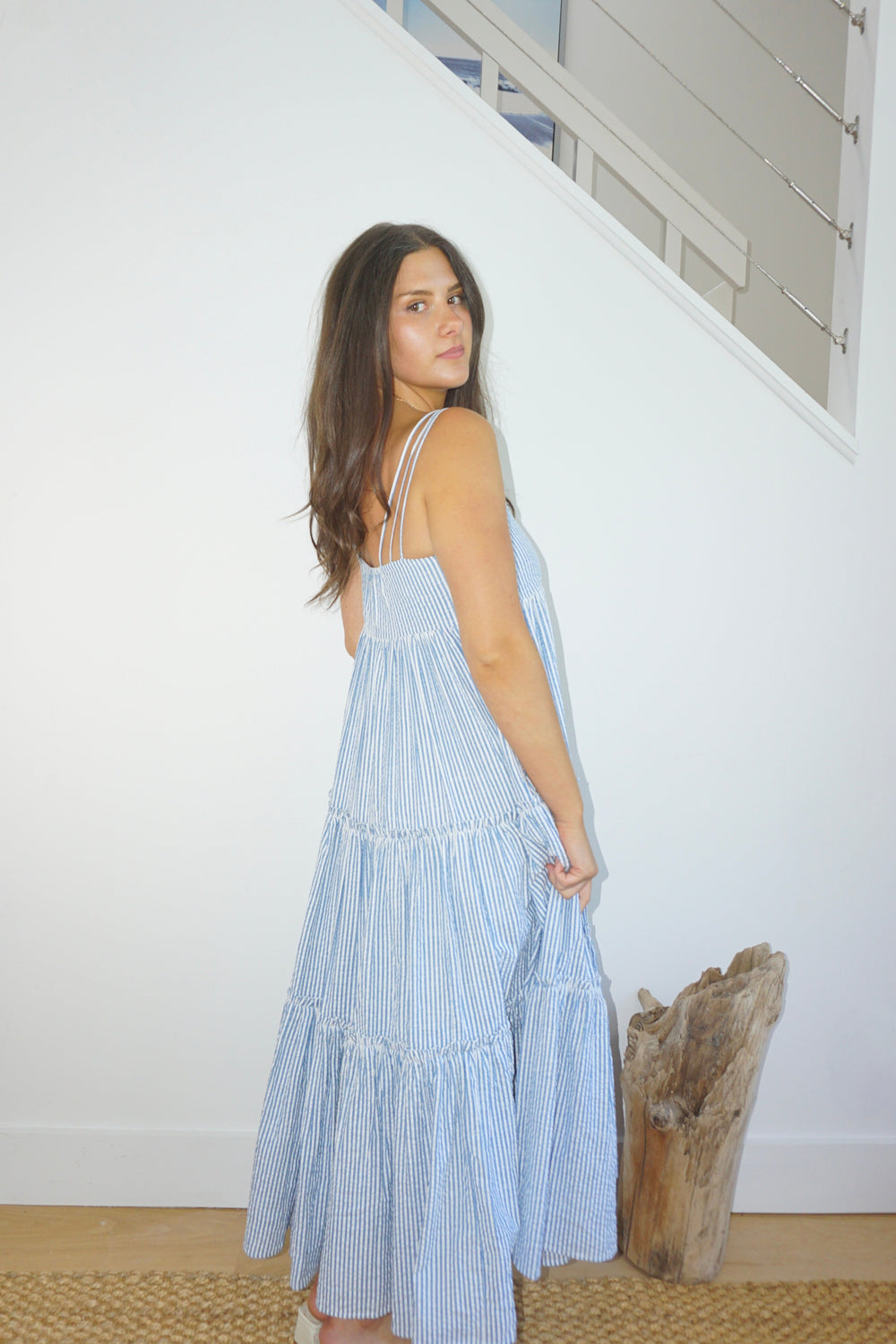 Donna Tiered Maxi Dress in Seersucker from KADOU Boutique