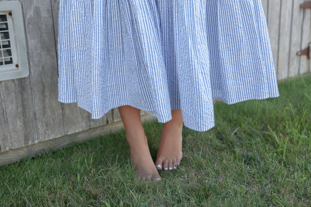 Donna Tiered Maxi Dress in Seersucker