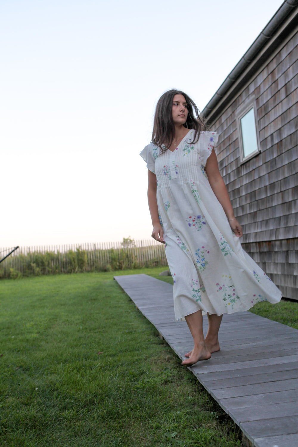 Doris Midi Dress in Cream Botanical from KADOU Boutique
