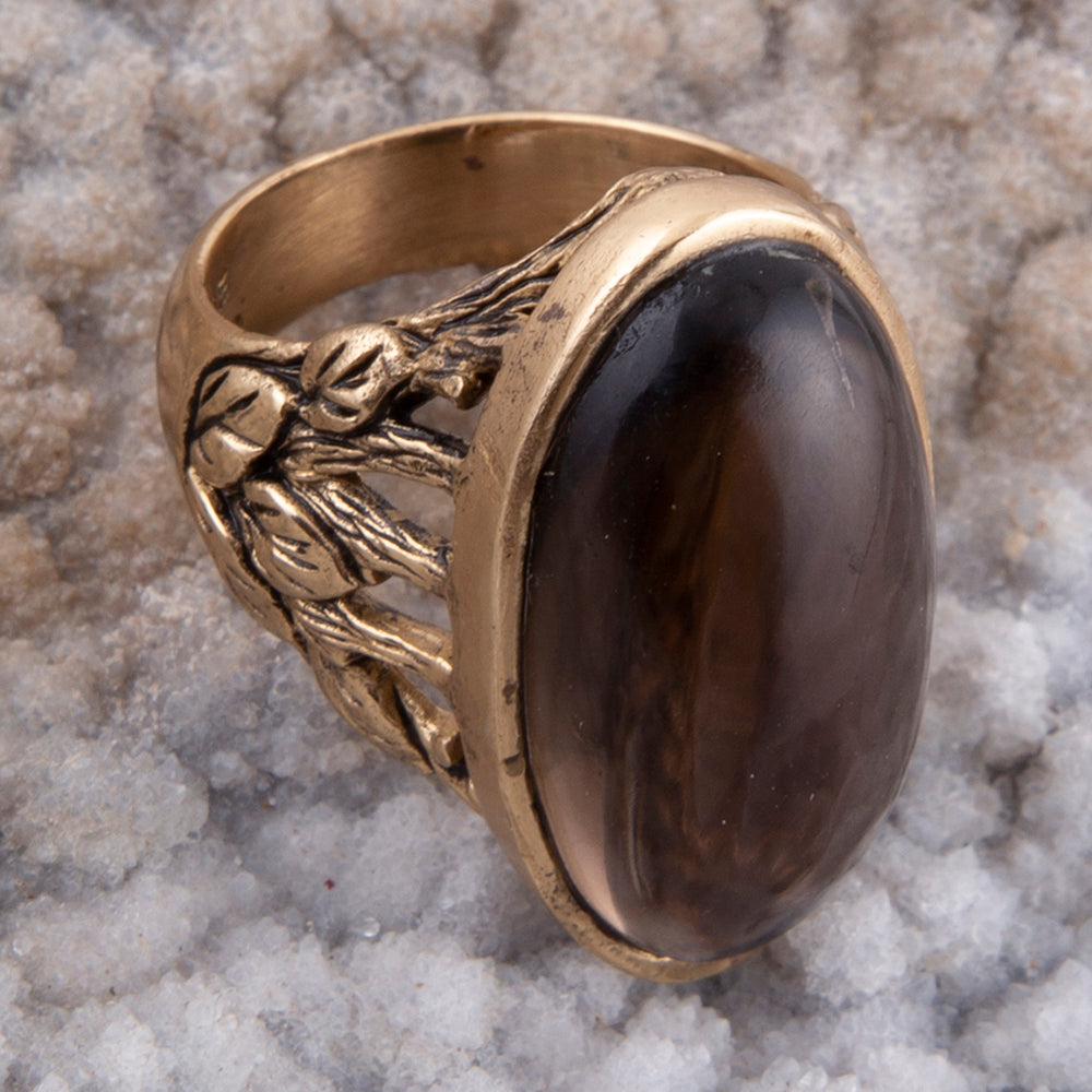 Enchanted Faceted Black Smoky Quartz Golden Ring from KADOU Boutique