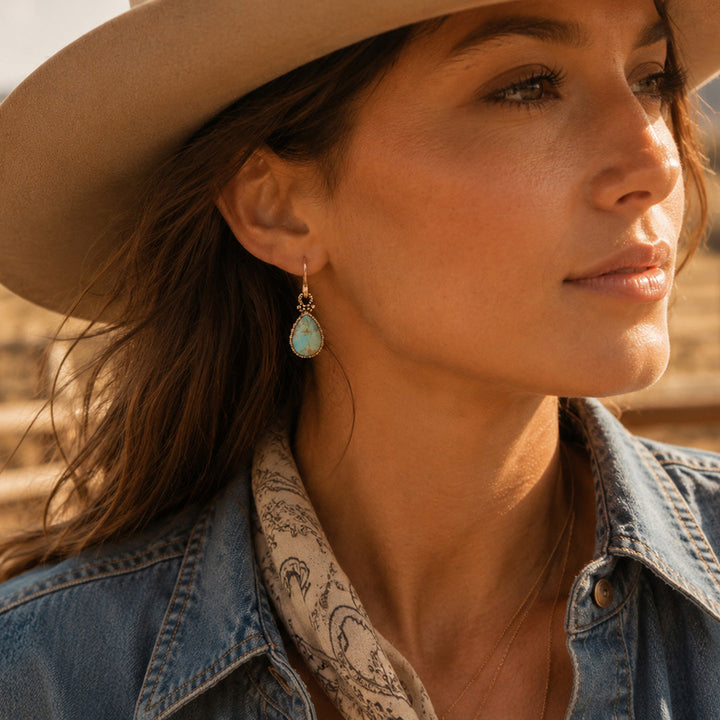 Dreamy Drop Blue Turquoise and Golden Earrings from KADOU Boutique