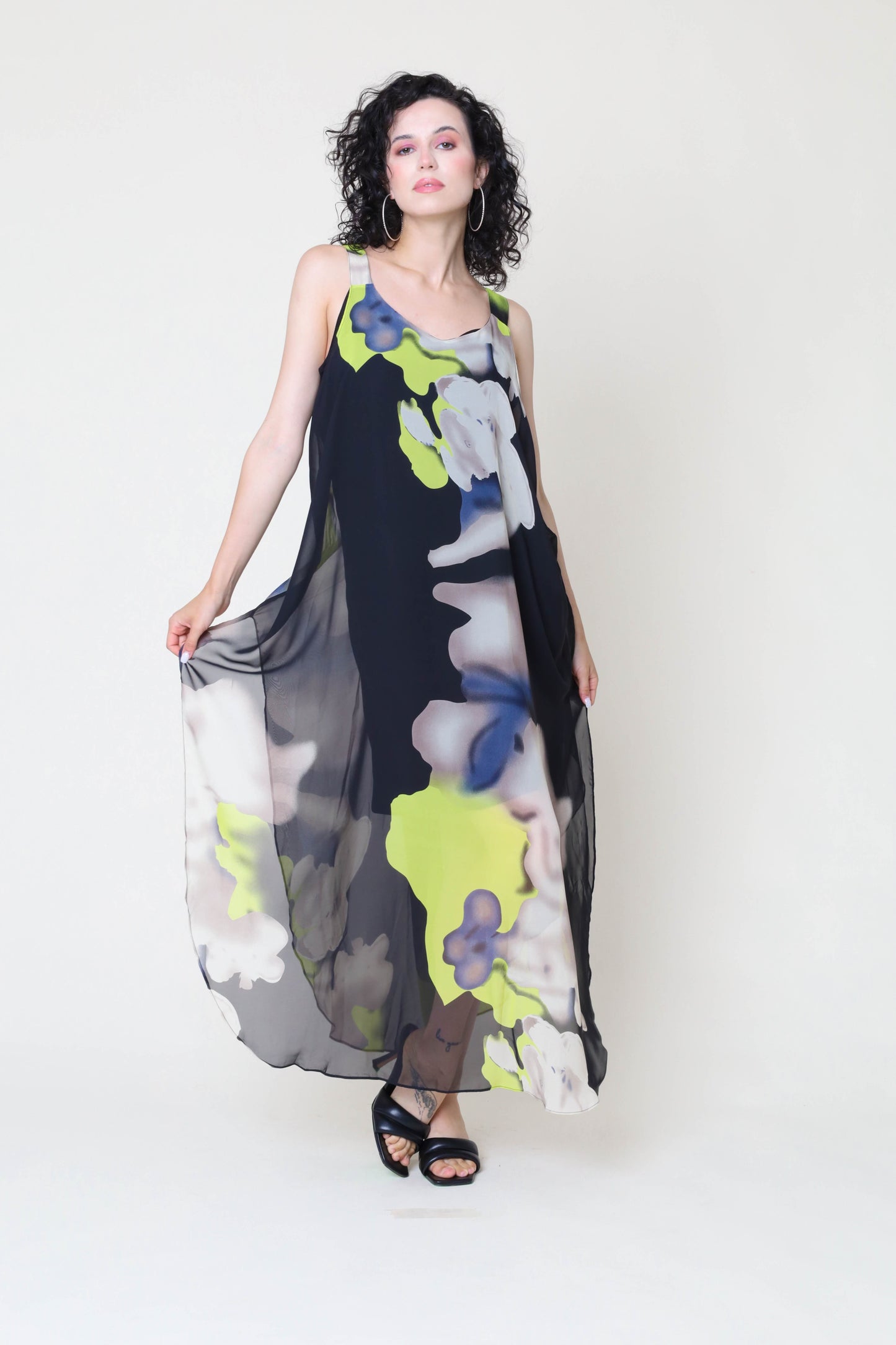 Multicolor Floral Print Chiffon Maxi Dress