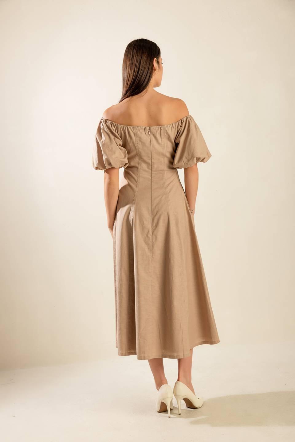 Protecting My Peace Taupe Woven Midi Dress from KADOU Boutique