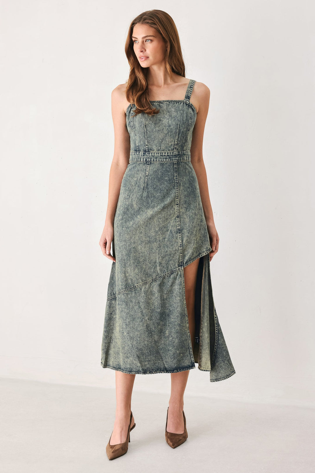 EXOTIC BREEZE DENIM MIDI DRESS
