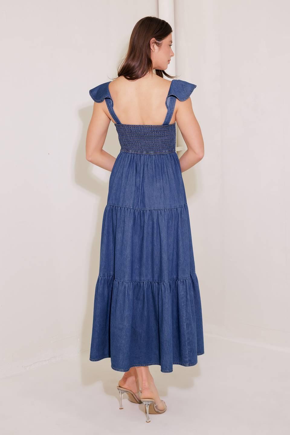 Once Upon a Time Denim Blue Midi Dress from KADOU Boutique