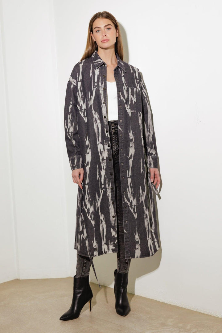 HERE &amp; NOW WOVEN DENIM MIDI SHIRT DRESS