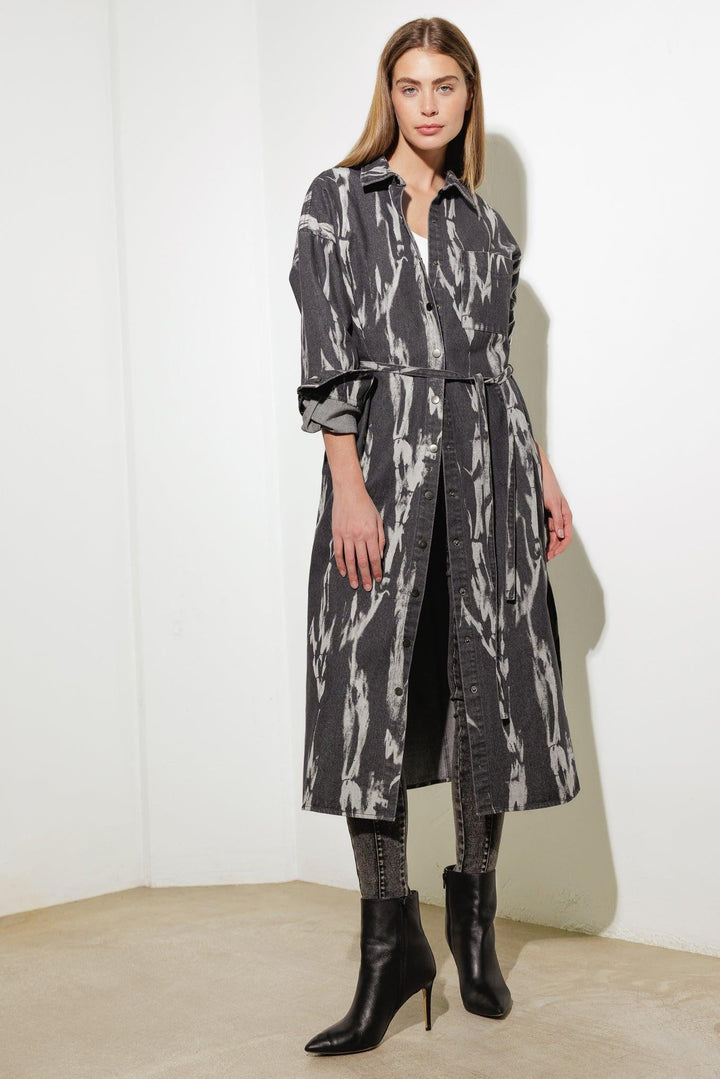 HERE &amp; NOW WOVEN DENIM MIDI SHIRT DRESS