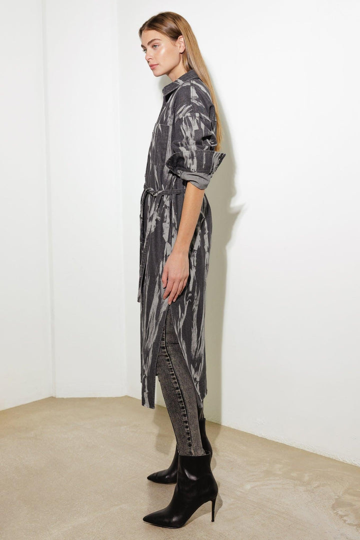 HERE &amp; NOW WOVEN DENIM MIDI SHIRT DRESS