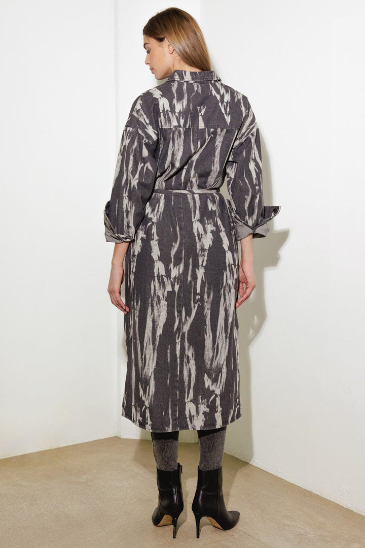 HERE &amp; NOW WOVEN DENIM MIDI SHIRT DRESS