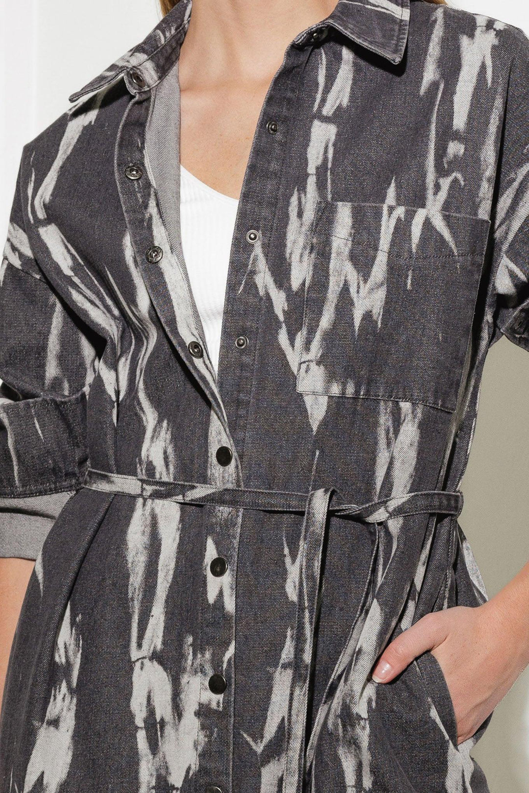HERE &amp; NOW WOVEN DENIM MIDI SHIRT DRESS