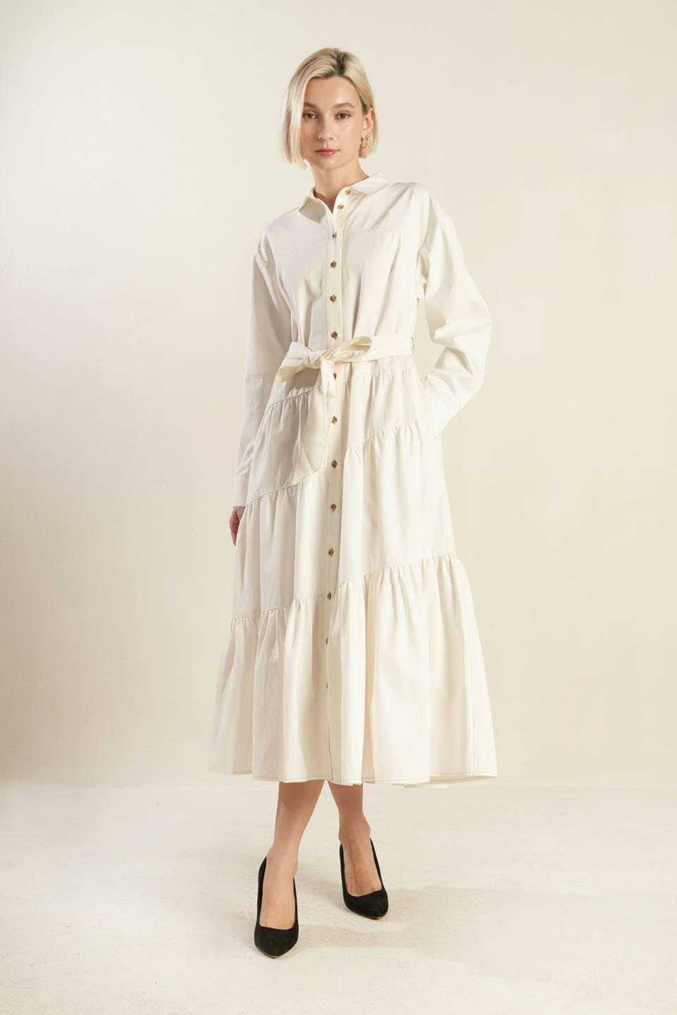 Anytime Now Woven Twill Midi Dress from KADOU Boutique