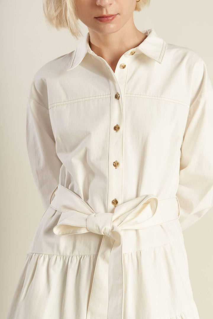 Anytime Now Woven Twill Midi Dress from KADOU Boutique