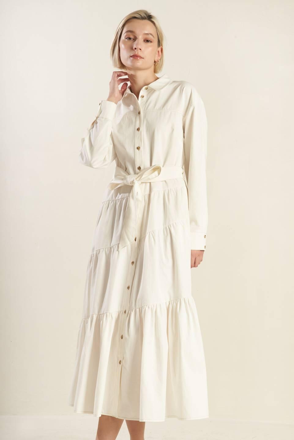 Anytime Now Woven Twill Midi Dress from KADOU Boutique