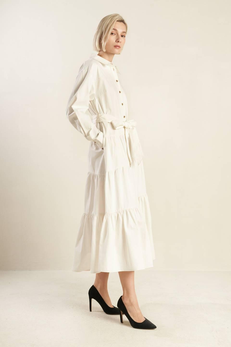 Anytime Now Woven Twill Midi Dress from KADOU Boutique